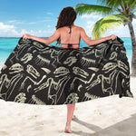 Monochrome Dinosaur Fossil Pattern Print Beach Sarong Wrap