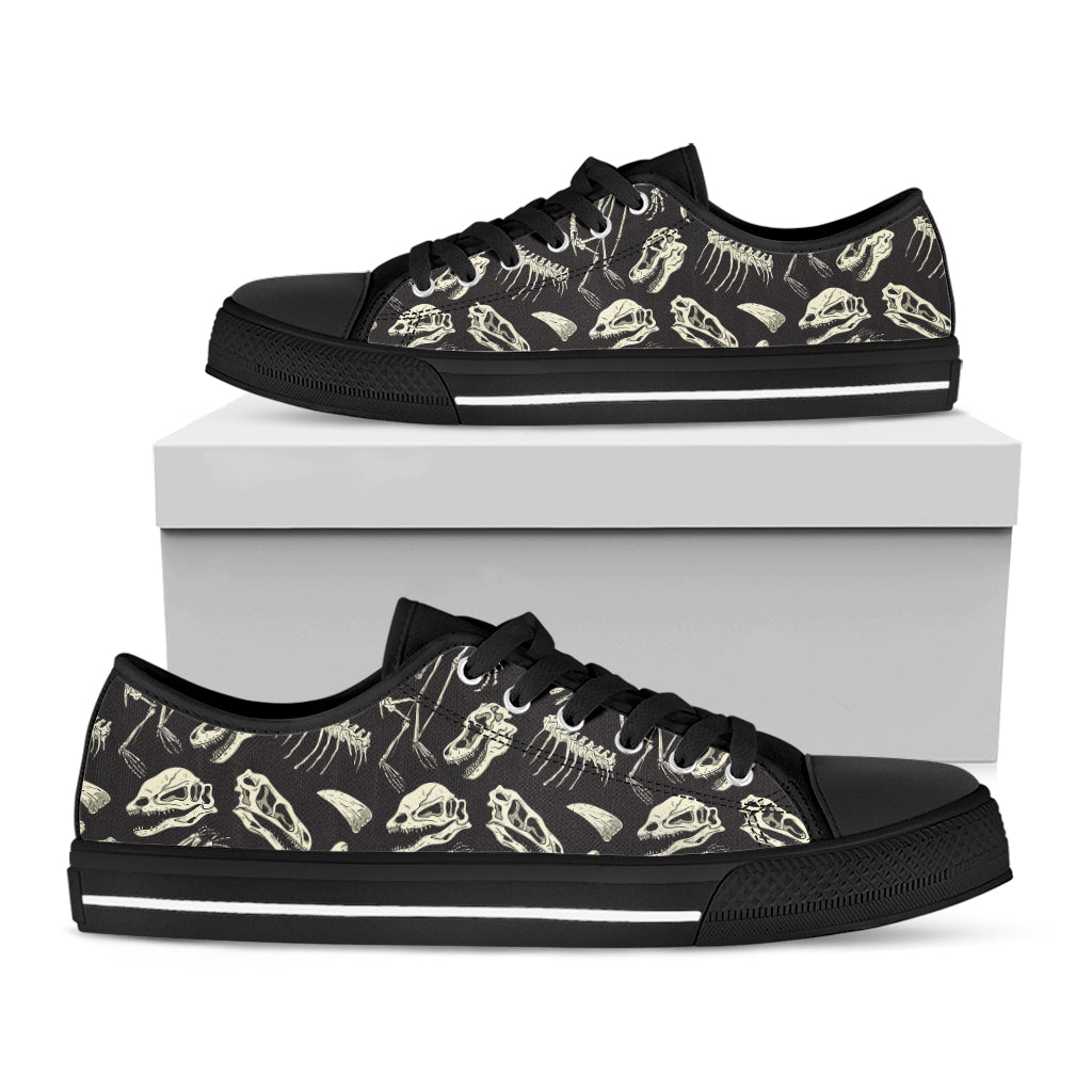 Monochrome Dinosaur Fossil Pattern Print Black Low Top Shoes