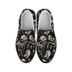 Monochrome Dinosaur Fossil Pattern Print Black Slip On Shoes