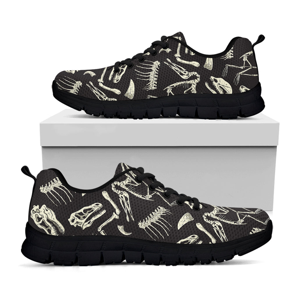 Monochrome Dinosaur Fossil Pattern Print Black Sneakers
