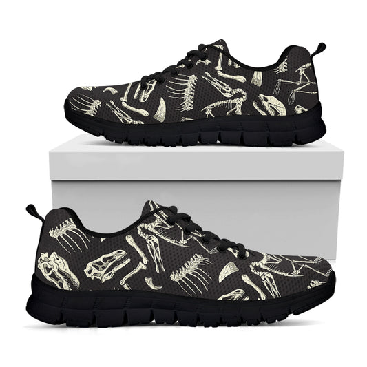 Monochrome Dinosaur Fossil Pattern Print Black Sneakers