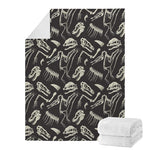 Monochrome Dinosaur Fossil Pattern Print Blanket