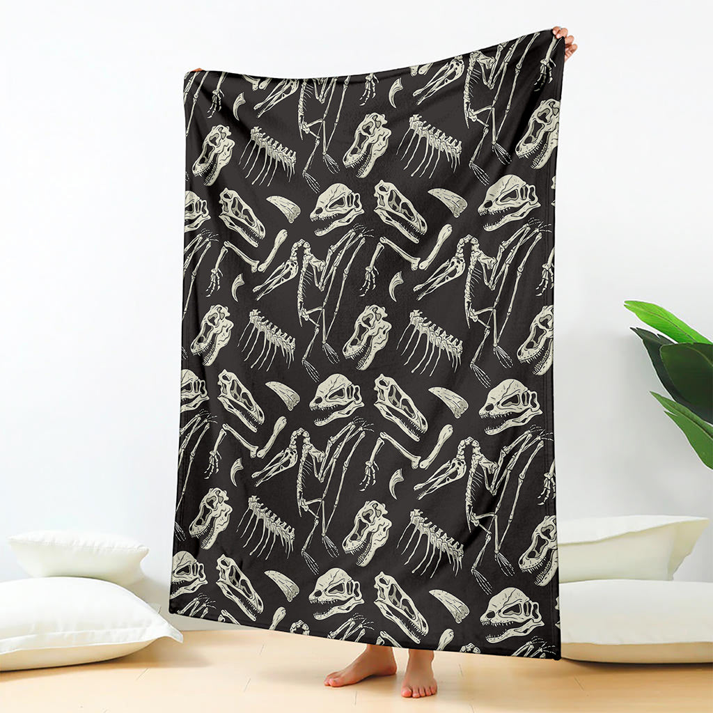 Monochrome Dinosaur Fossil Pattern Print Blanket