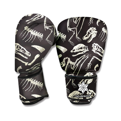 Monochrome Dinosaur Fossil Pattern Print Boxing Gloves