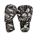 Monochrome Dinosaur Fossil Pattern Print Boxing Gloves
