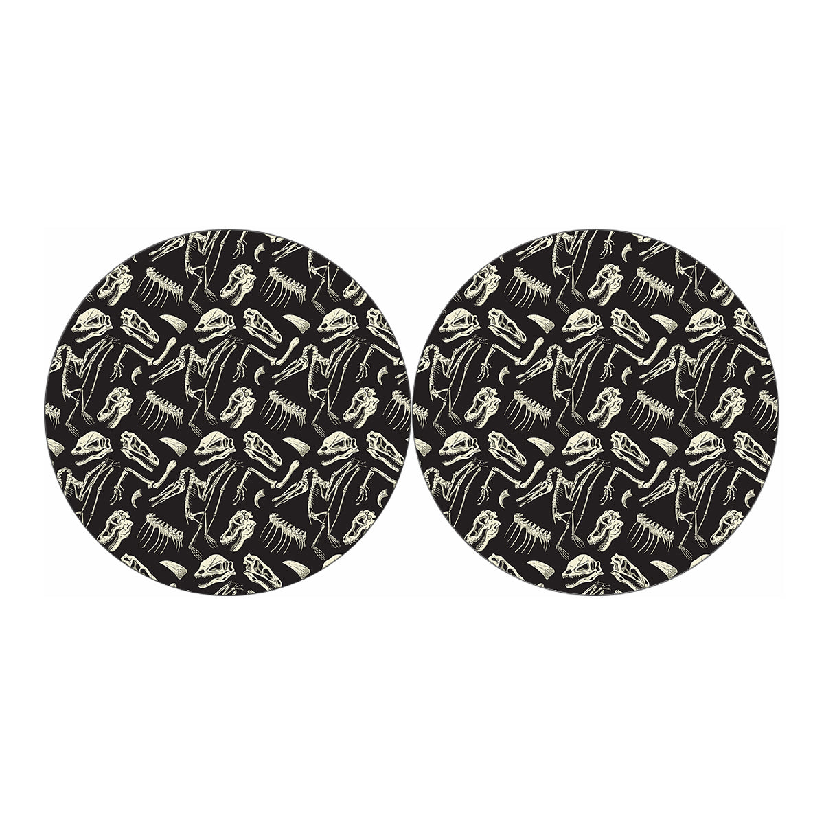 Monochrome Dinosaur Fossil Pattern Print Car Coasters