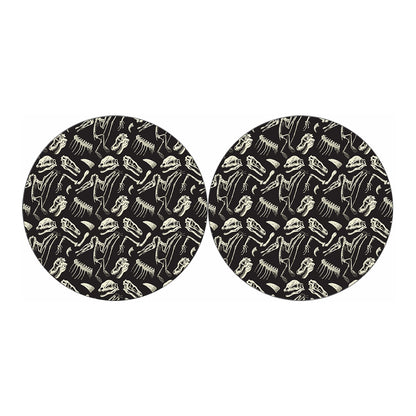 Monochrome Dinosaur Fossil Pattern Print Car Coasters