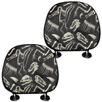 Monochrome Dinosaur Fossil Pattern Print Car Headrest Covers