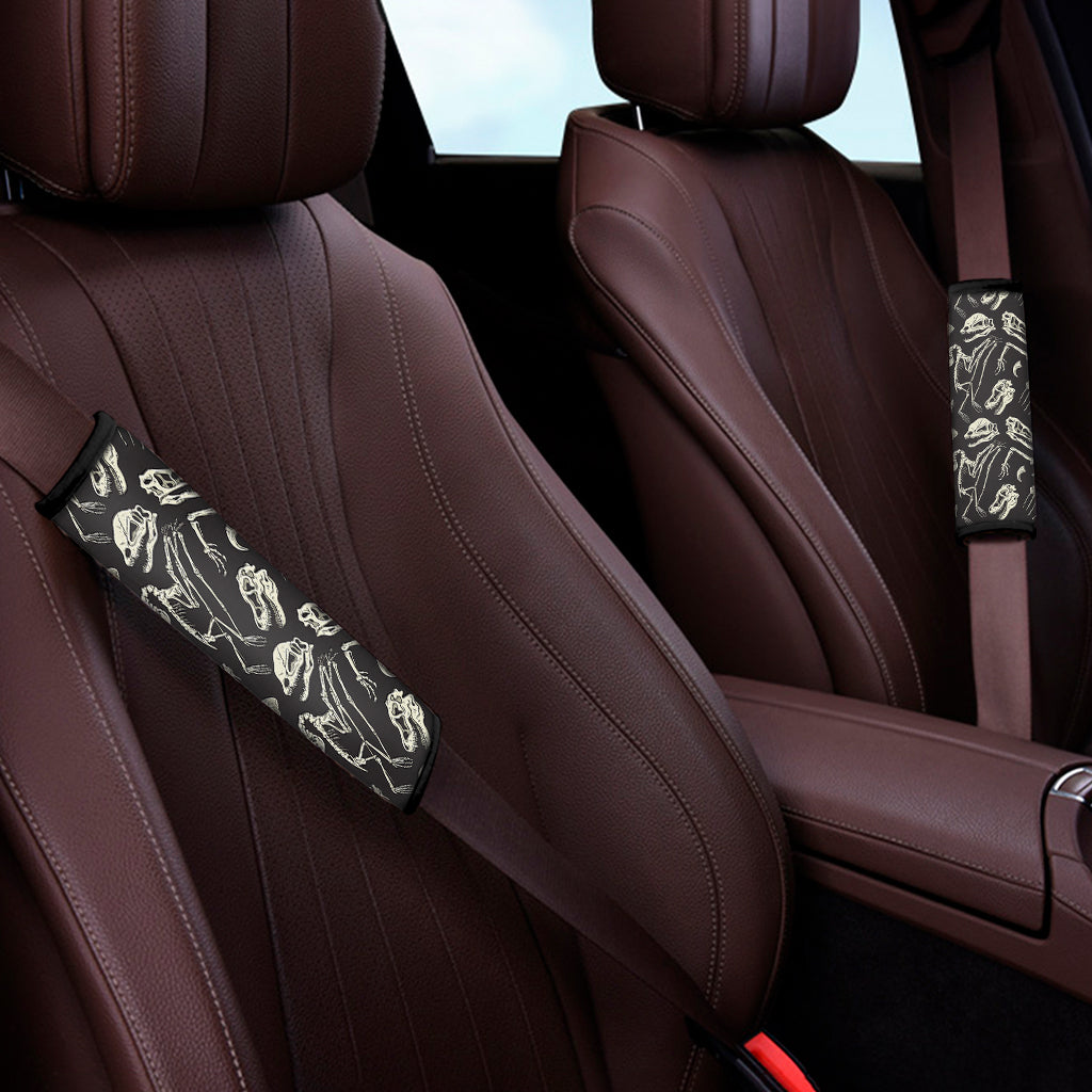 Monochrome Dinosaur Fossil Pattern Print Car Seat Belt Covers