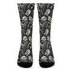 Monochrome Dinosaur Fossil Pattern Print Crew Socks