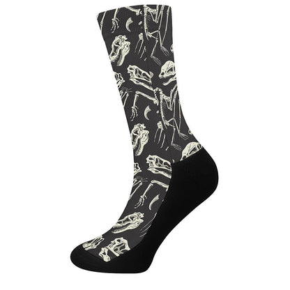 Monochrome Dinosaur Fossil Pattern Print Crew Socks