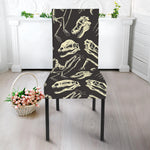 Monochrome Dinosaur Fossil Pattern Print Dining Chair Slipcover