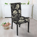 Monochrome Dinosaur Fossil Pattern Print Dining Chair Slipcover