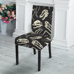 Monochrome Dinosaur Fossil Pattern Print Dining Chair Slipcover