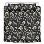 Monochrome Dinosaur Fossil Pattern Print Duvet Cover Bedding Set