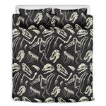 Monochrome Dinosaur Fossil Pattern Print Duvet Cover Bedding Set