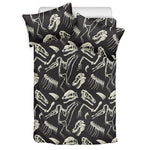 Monochrome Dinosaur Fossil Pattern Print Duvet Cover Bedding Set