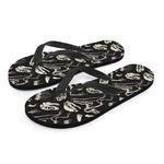 Monochrome Dinosaur Fossil Pattern Print Flip Flops