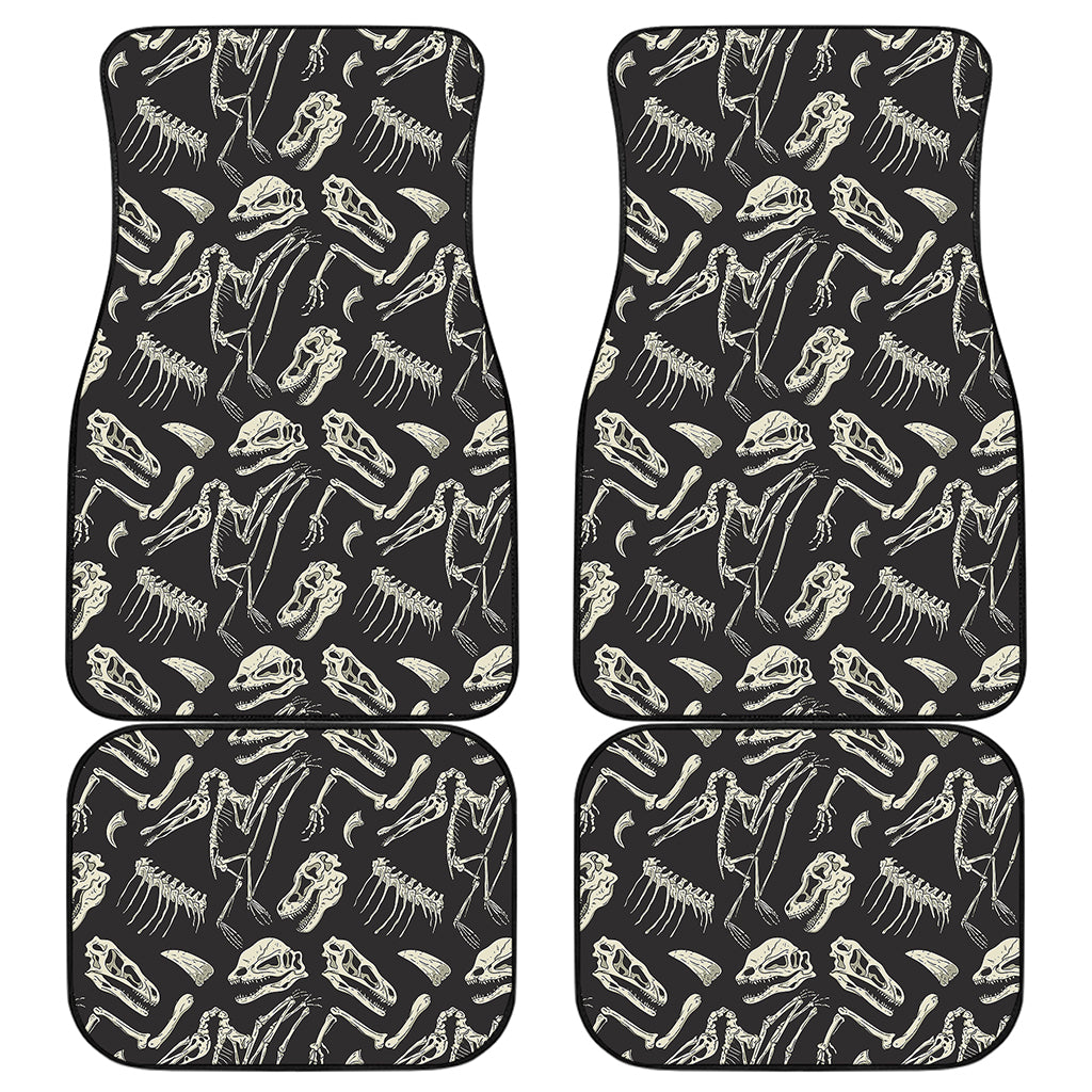 Monochrome Dinosaur Fossil Pattern Print Front and Back Car Floor Mats