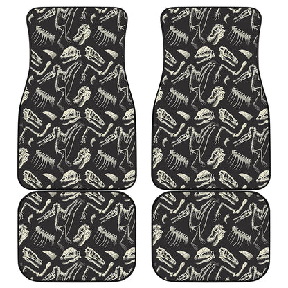 Monochrome Dinosaur Fossil Pattern Print Front and Back Car Floor Mats