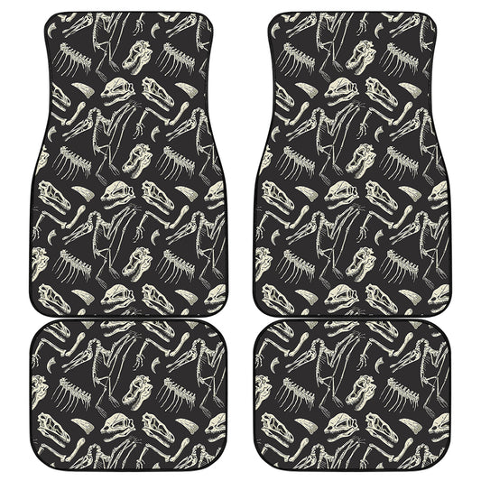 Monochrome Dinosaur Fossil Pattern Print Front and Back Car Floor Mats