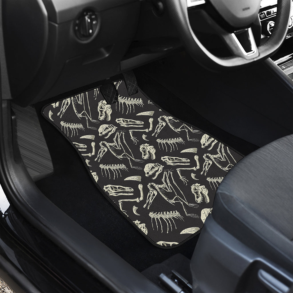 Monochrome Dinosaur Fossil Pattern Print Front and Back Car Floor Mats