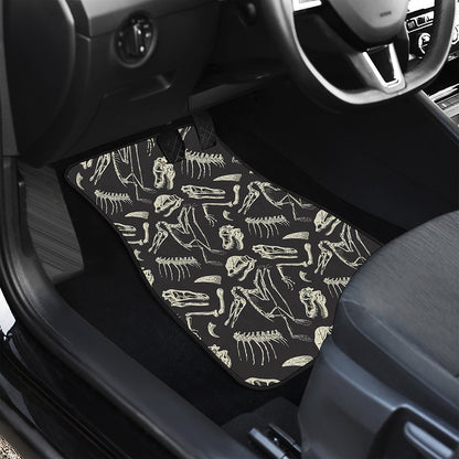 Monochrome Dinosaur Fossil Pattern Print Front and Back Car Floor Mats