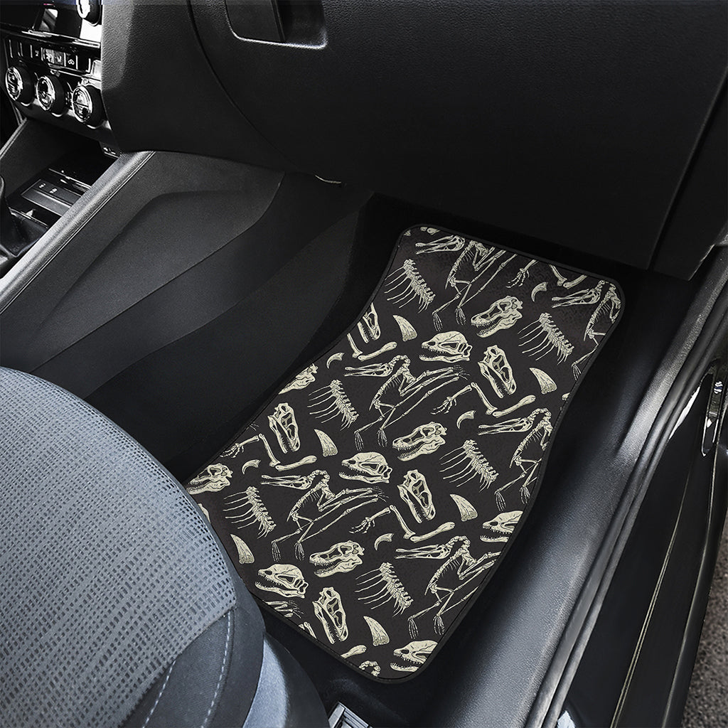 Monochrome Dinosaur Fossil Pattern Print Front and Back Car Floor Mats