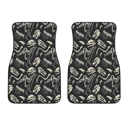 Monochrome Dinosaur Fossil Pattern Print Front Car Floor Mats