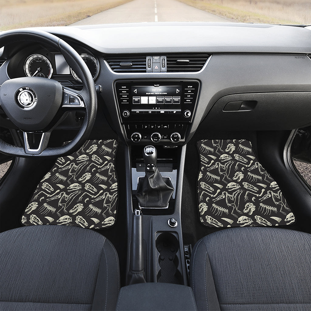 Monochrome Dinosaur Fossil Pattern Print Front Car Floor Mats