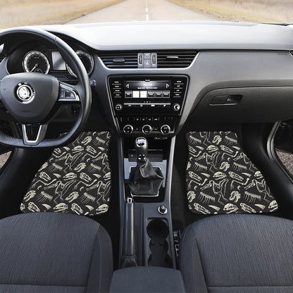 Monochrome Dinosaur Fossil Pattern Print Front Car Floor Mats