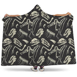Monochrome Dinosaur Fossil Pattern Print Hooded Blanket