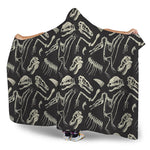 Monochrome Dinosaur Fossil Pattern Print Hooded Blanket