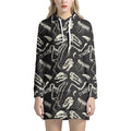 Monochrome Dinosaur Fossil Pattern Print Pullover Hoodie Dress