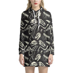 Monochrome Dinosaur Fossil Pattern Print Hoodie Dress