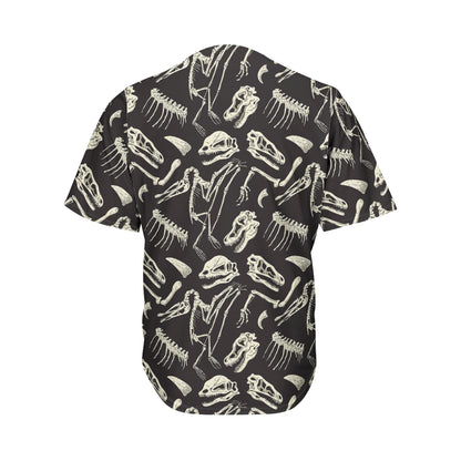 Monochrome Dinosaur Fossil Pattern Print Men's Baseball Jersey