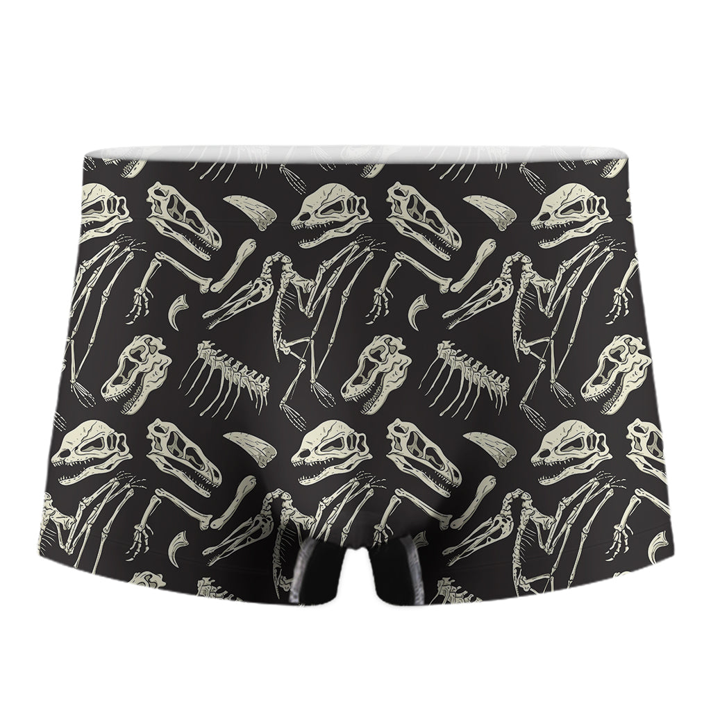 Monochrome Dinosaur Fossil Pattern Print Men's Boxer Briefs