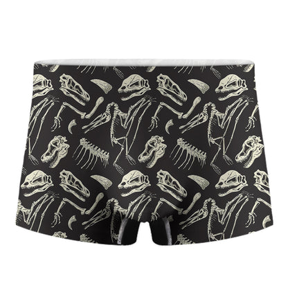 Monochrome Dinosaur Fossil Pattern Print Men's Boxer Briefs