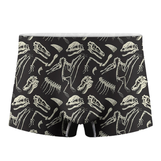 Monochrome Dinosaur Fossil Pattern Print Men's Boxer Briefs