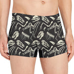 Monochrome Dinosaur Fossil Pattern Print Men's Boxer Briefs