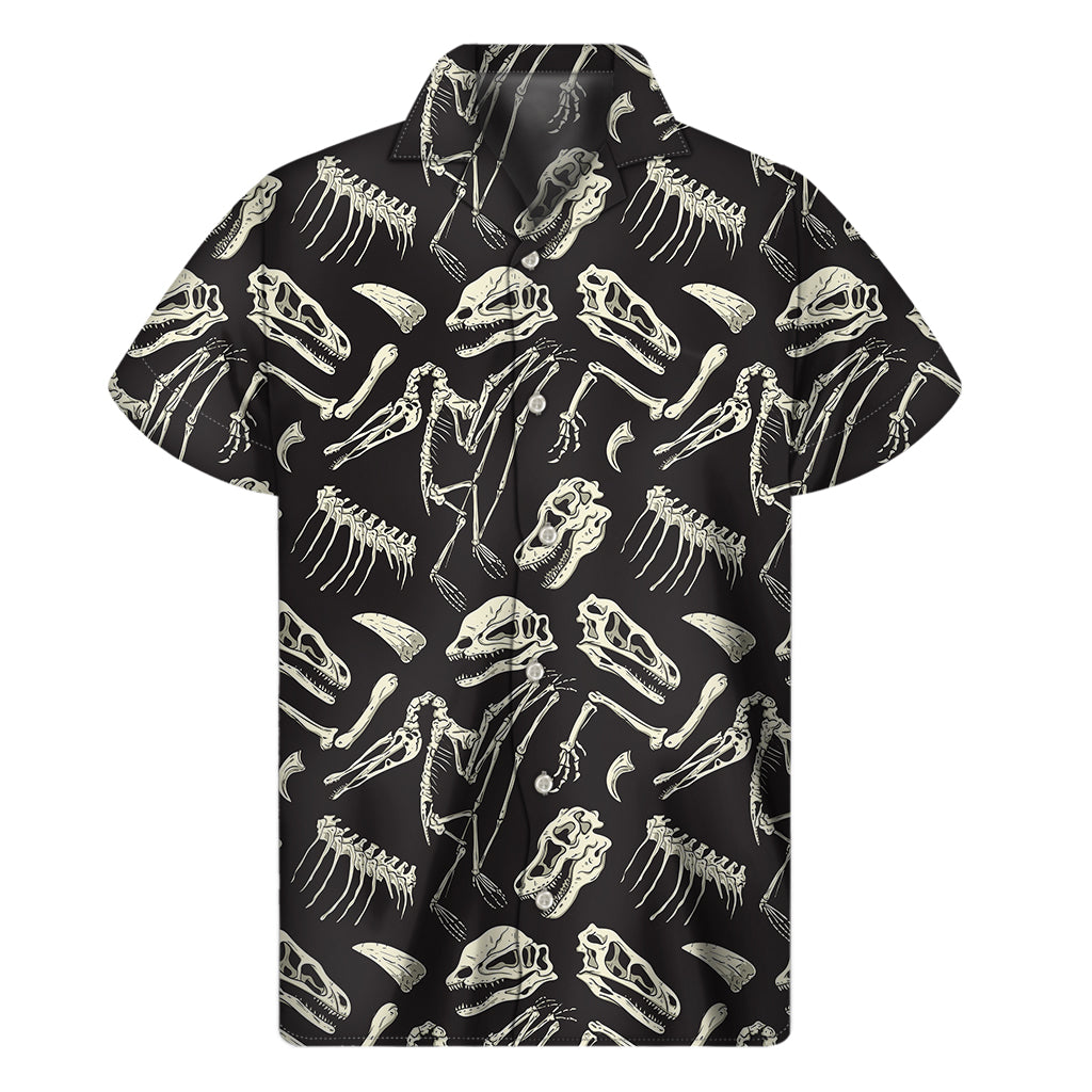 Monochrome Dinosaur Fossil Pattern Print Men's Short Sleeve Shirt