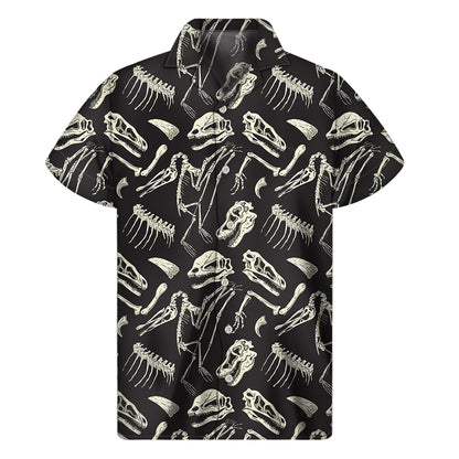 Monochrome Dinosaur Fossil Pattern Print Men's Short Sleeve Shirt