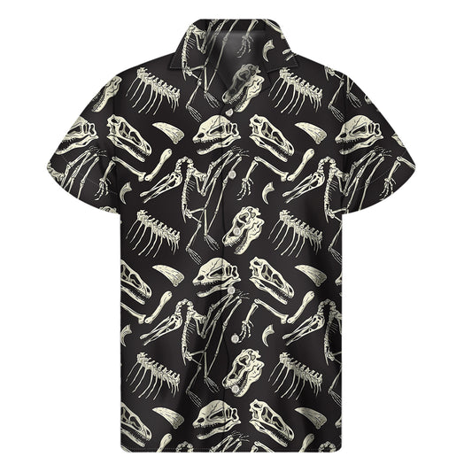 Monochrome Dinosaur Fossil Pattern Print Men's Short Sleeve Shirt