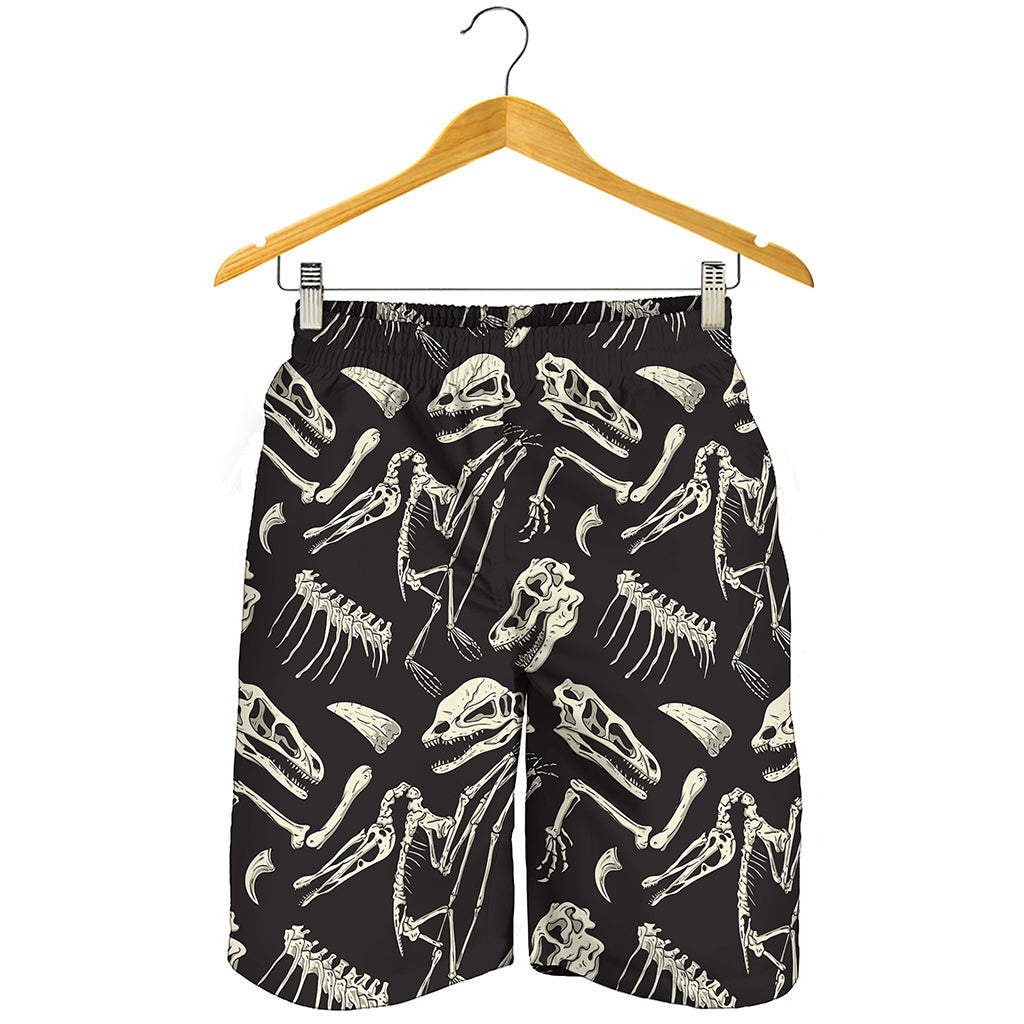 Monochrome Dinosaur Fossil Pattern Print Men's Shorts