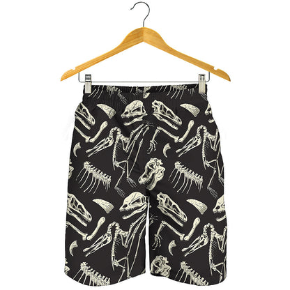 Monochrome Dinosaur Fossil Pattern Print Men's Shorts