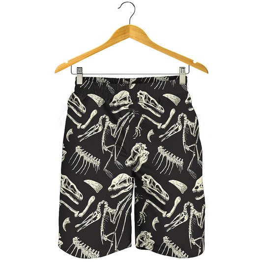 Monochrome Dinosaur Fossil Pattern Print Men's Shorts
