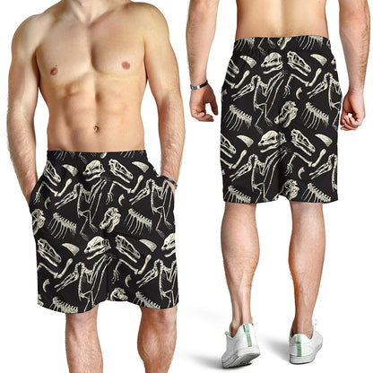 Monochrome Dinosaur Fossil Pattern Print Men's Shorts