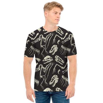 Monochrome Dinosaur Fossil Pattern Print Men's T-Shirt