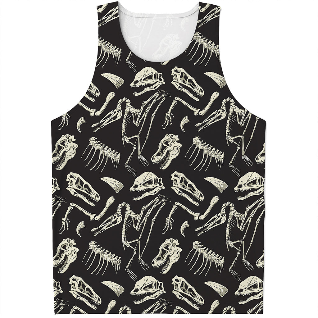 Monochrome Dinosaur Fossil Pattern Print Men's Tank Top