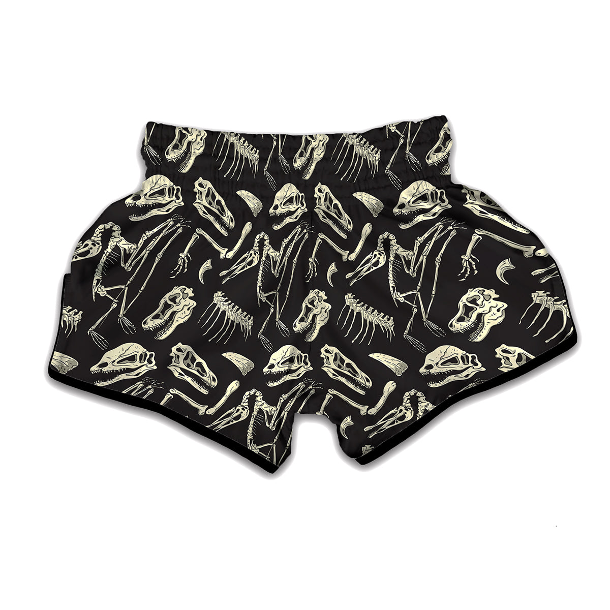 Monochrome Dinosaur Fossil Pattern Print Muay Thai Boxing Shorts